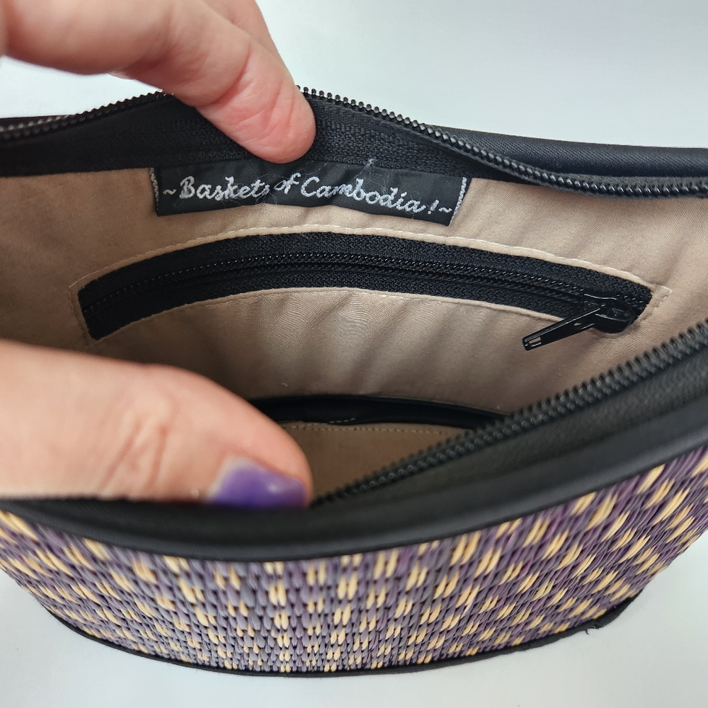 Baskets Of Cambodia Small Mini Handbag Rope Purple Tan Black Garden Girl Scandi - Picture 10 of 16